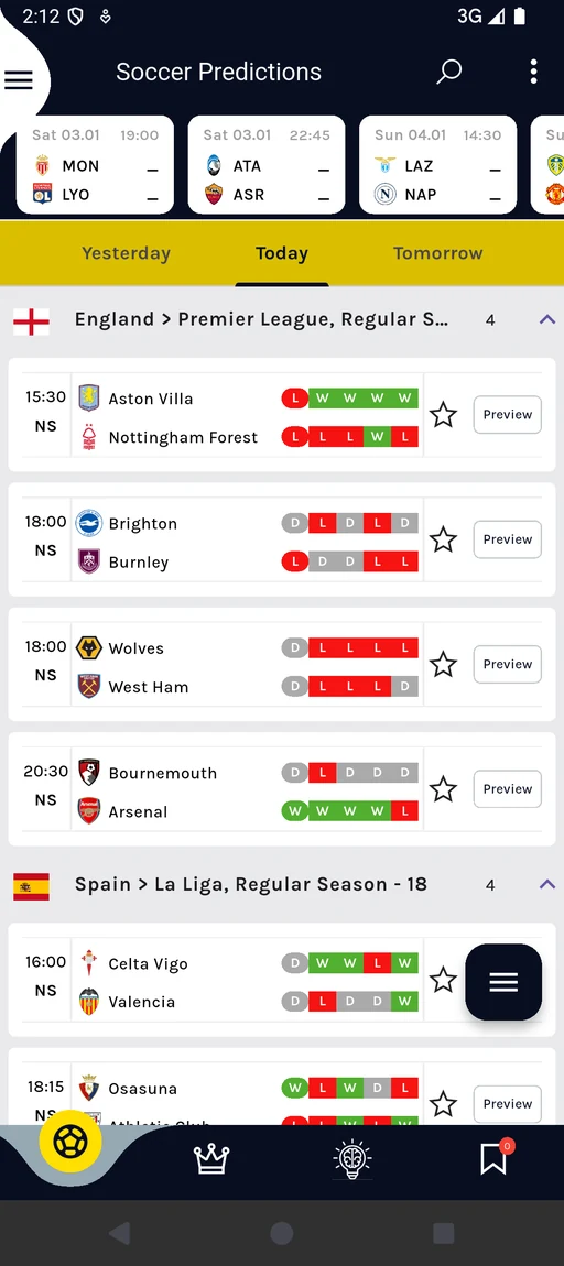 Soccer Predictions Hub fixtures screen